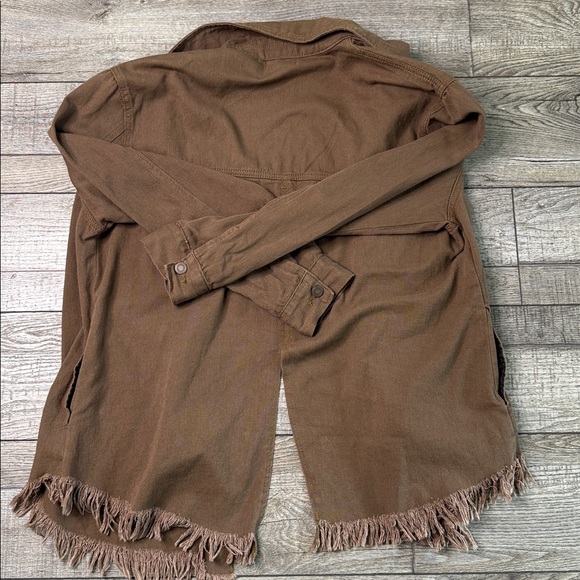 Westbound Brown Fringe Hem Utility Shacket - Picture 2 of 7